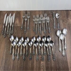 Mixed Lot of 37 VTG Interpur INR13 Pierced Rose Stainless Steel Japan Flatware